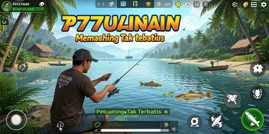 Tampilan screenshot 7777W menunjukkan pengalaman memancing yang mendebarkan.