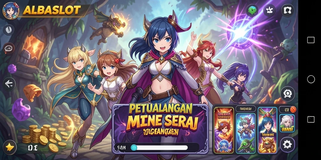 Screenshot gameplay ALBASLOT yang menampilkan aksi karakter Anime.