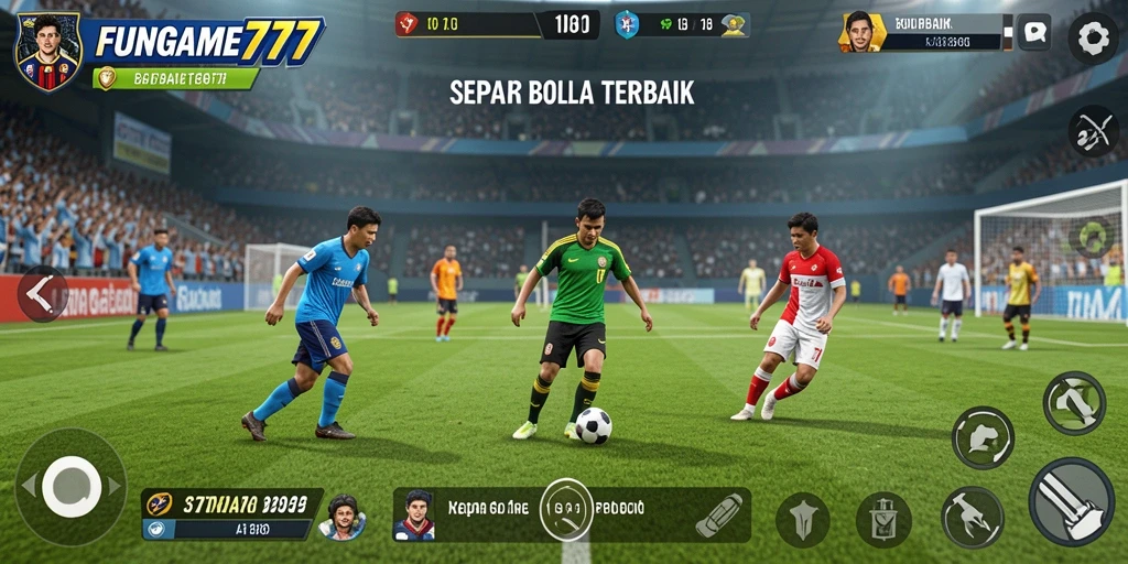 Tampilan gameplay FUNGAME777 dengan aksi sepak bola yang seru.