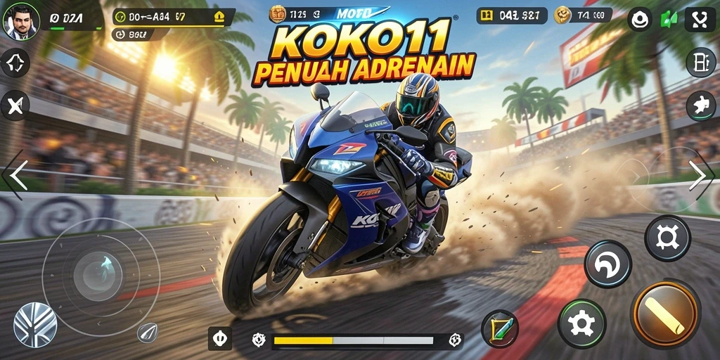 Tampilan gameplay KOKO11 yang mendebarkan saat balapan motor.