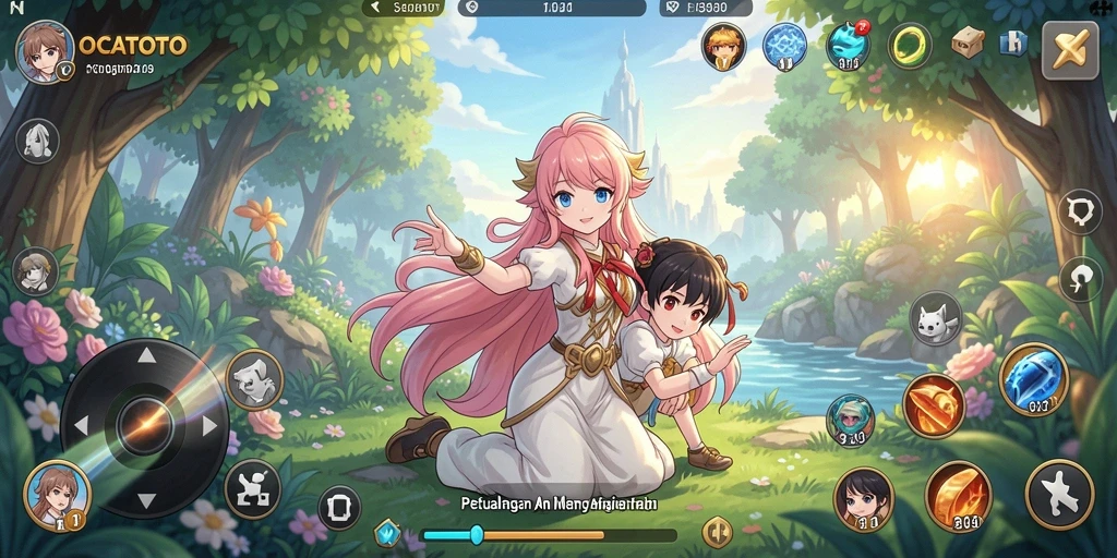 Tangkapan layar dari gameplay OCATOTO yang menampilkan karakter-karakter Anime.