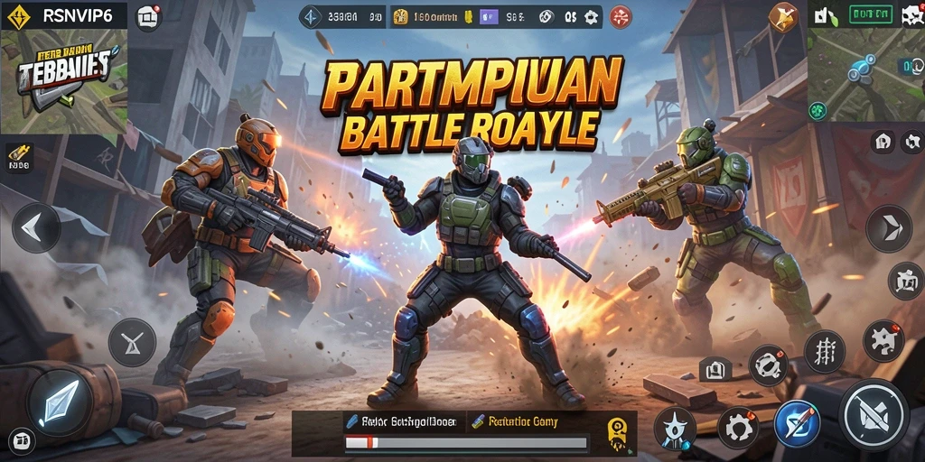Screenshot RSNVIP6 menampilkan gameplay intens dalam pertempuran Battle Royale.
