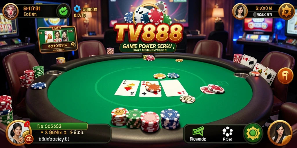 Screenshot utama TV888 menampilkan gameplay Poker yang seru.