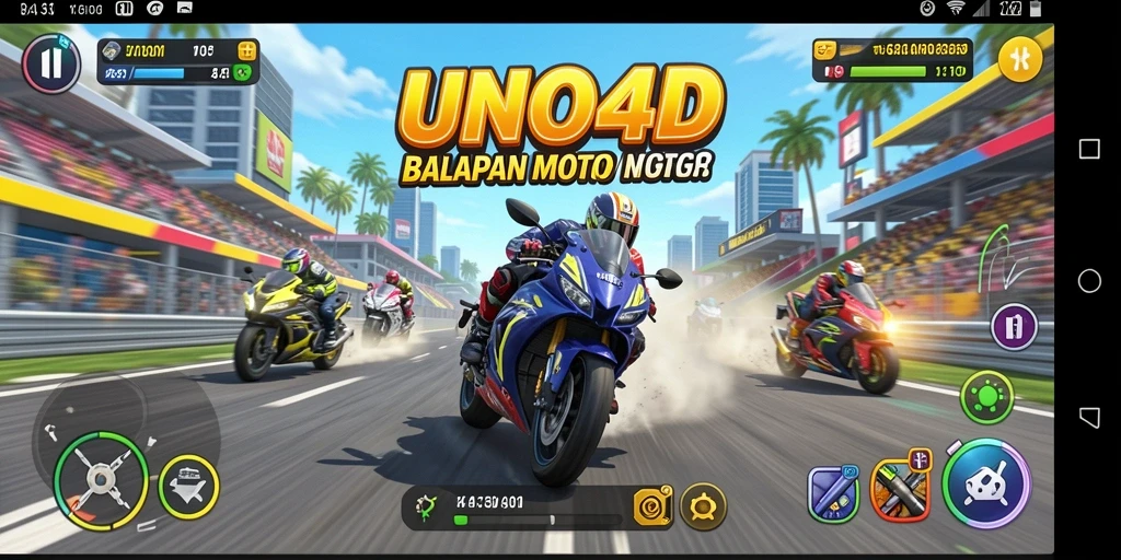 Tampilan gameplay balapan motor yang seru dan mendebarkan.